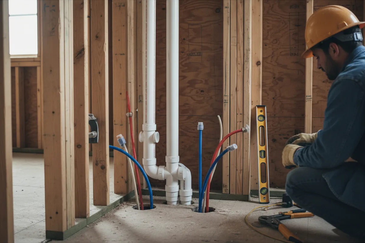 Drain and supply rough-in during Sump Pump Repair in Gaines